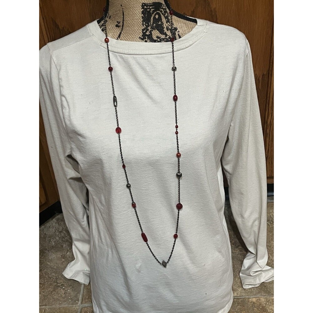 Claire’s Red & Silver Beaded Necklace 23” Long